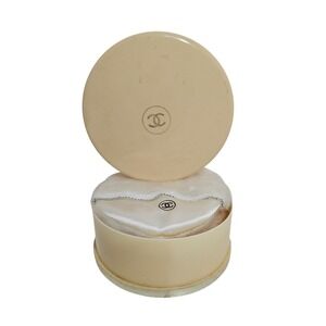 Vintage Chanel No 5 Bath Powder 100 Round Case with Puff CC Logo NOS